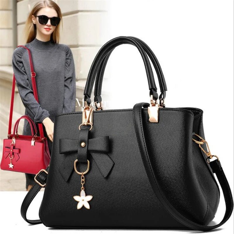 Elegant Women Messenger Bags with flower pendant Office Ladies Totes Pure Handbag for female Crossbody Shoulder Bags