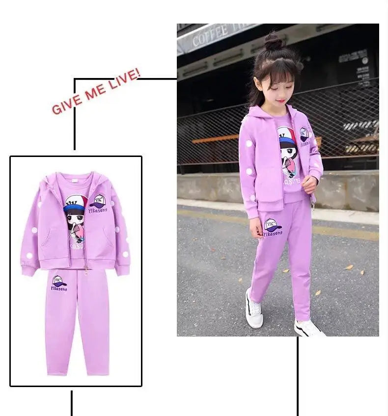 Fashion Girls Clothes Sets Autumn Winter Vest + Coat + Pants 3PCS Baby Kids Tracksuit Children’s Clothing Teen 5 6 8 10 12 years