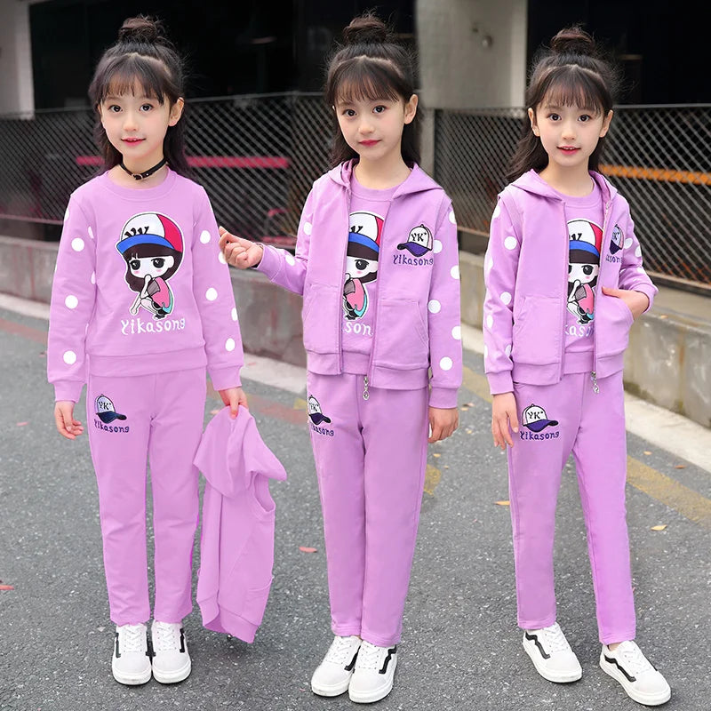 Fashion Girls Clothes Sets Autumn Winter Vest + Coat + Pants 3PCS Baby Kids Tracksuit Children’s Clothing Teen 5 6 8 10 12 years