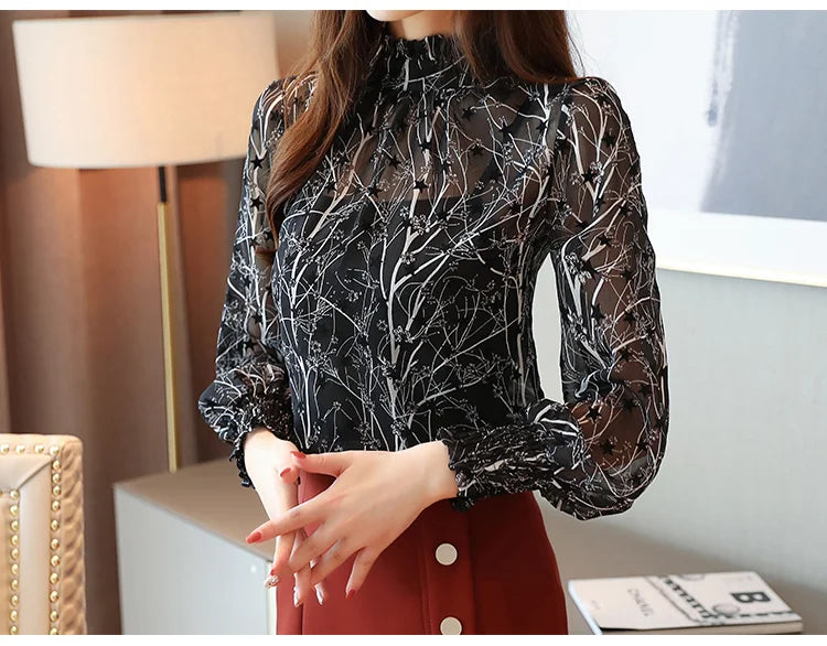 Women Chiffon Blouses 2025 Casual Stand Collar