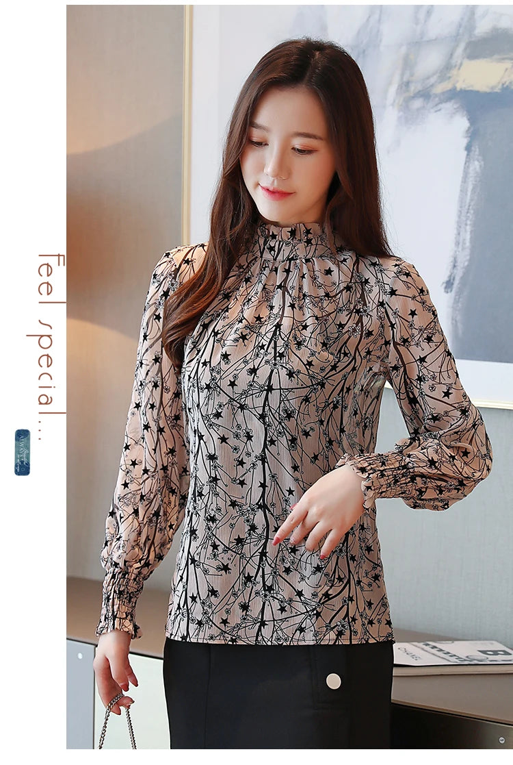 Women Chiffon Blouses 2025 Casual Stand Collar