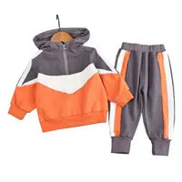 2025 Boys Padded Warm Set Children's Hooded Cartoon Solid Colour 3 Pcs Autumn Winter New Girls Sweatshirt Cute Casual Suit 4-12Y