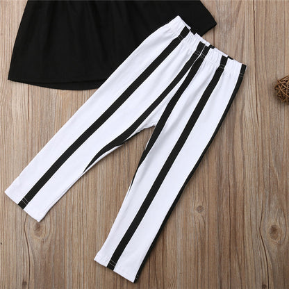 1-5Years Infant Girls Summer Clothes Set Off Shoulder Solid Color Crop Tops + Stripe Pants Leggings Set Girl 2pcs Casual Outfit