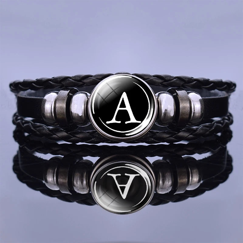 Luminous Bracelet 26 Letters Bracelet Name Rope Bracelet Black Leather Bracelet Men Women Birthday Gifts