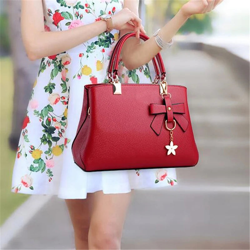 Elegant Women Messenger Bags with flower pendant Office Ladies Totes Pure Handbag for female Crossbody Shoulder Bags