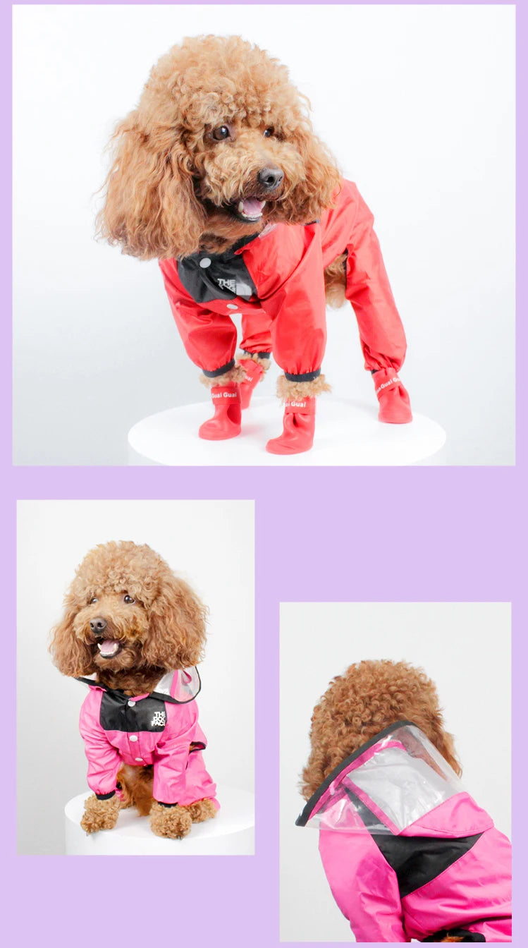 Pet Dog Raincoat The Dog Face Pet Clothes Jumpsuit Waterproof Dog.