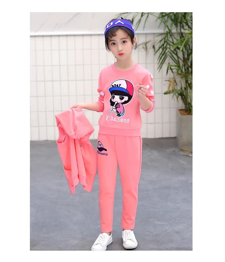 Fashion Girls Clothes Sets Autumn Winter Vest + Coat + Pants 3PCS Baby Kids Tracksuit Children’s Clothing Teen 5 6 8 10 12 years