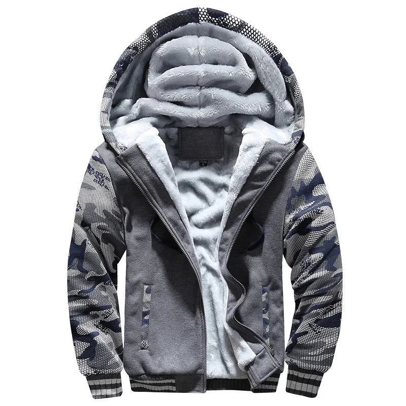 Men's Winter Jacket Camouflage Thicken Jackets Hooded Fleece Long Sleeve Down Jacket Man Casual Streetwear Men's Clothing