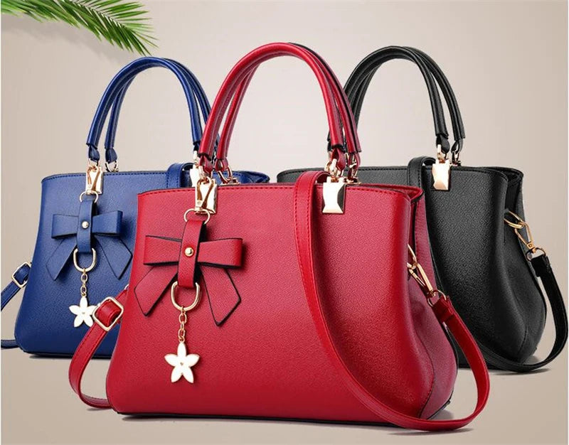 Elegant Women Messenger Bags with flower pendant Office Ladies Totes Pure Handbag for female Crossbody Shoulder Bags