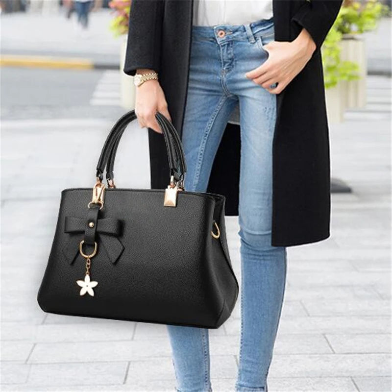 Elegant Women Messenger Bags with flower pendant Office Ladies Totes Pure Handbag for female Crossbody Shoulder Bags