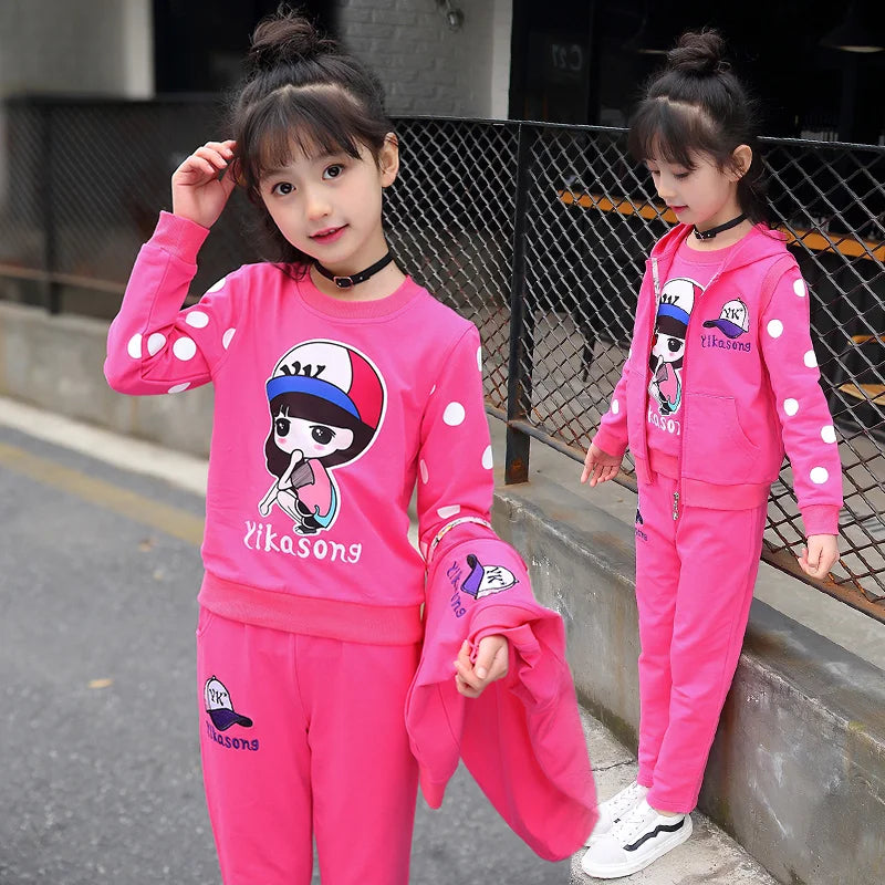 Fashion Girls Clothes Sets Autumn Winter Vest + Coat + Pants 3PCS Baby Kids Tracksuit Children’s Clothing Teen 5 6 8 10 12 years