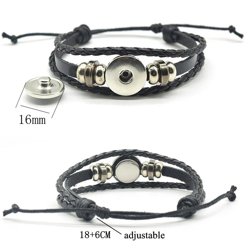 Luminous Braided Leather Bracelet Vintage Snap Button Bracelet Men Women Handmade Accessories