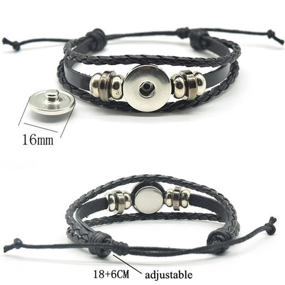 Luminous Braided Leather Bracelet Vintage Snap Button Bracelet Men Women Handmade Accessories