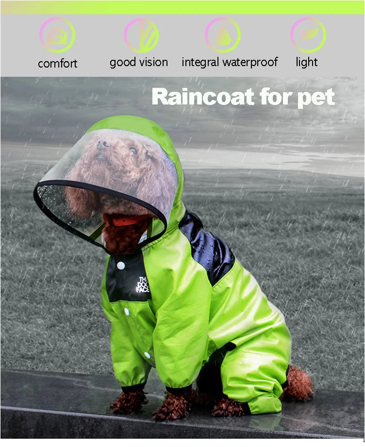 Pet Dog Raincoat The Dog Face Pet Clothes Jumpsuit Waterproof Dog.