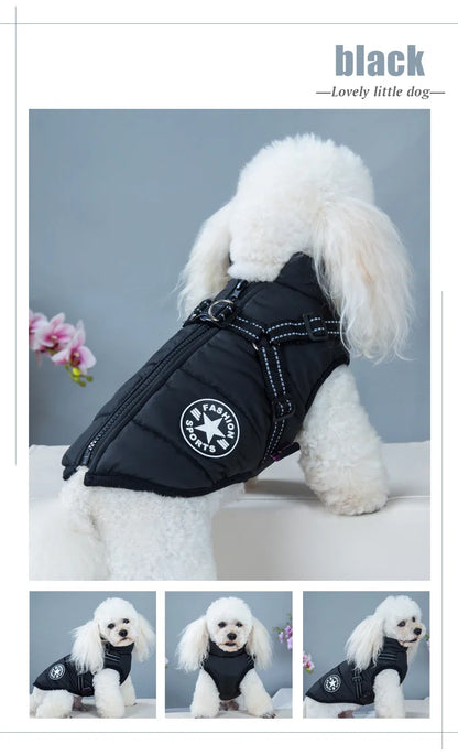 Pet Dog Jacket With Harness Winter Warm Dog Clothes For Labrador Waterproof Small Dog.