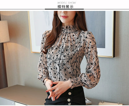 Women Chiffon Blouses 2025 Casual Stand Collar