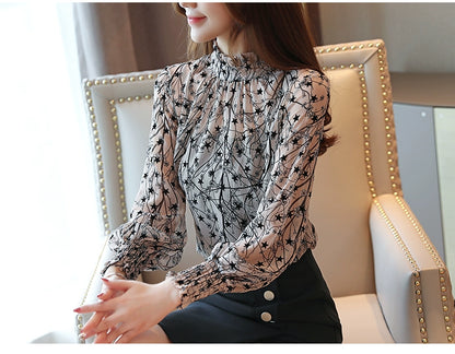 Women Chiffon Blouses 2025 Casual Stand Collar