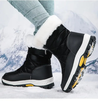 Winter New Women's Boots Thick Soled Shoes Warm High Cut Snow Boots Outdoor White Plush Comfortable Waterproof Fur Walking Shoes