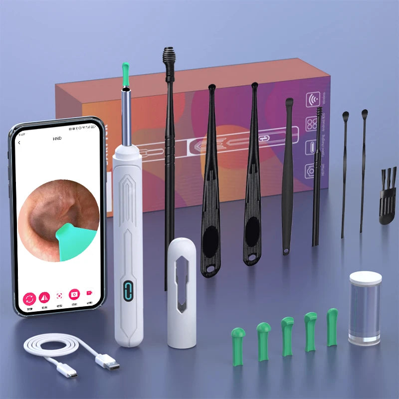 Ear Cleaner with camera Set Ear Sticks Otoscope USB C Charging Endoscope Wax Removal Tool Earpick MIni Camera Ear Cleaning Set