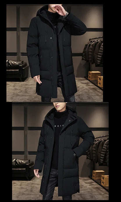 8XL 7XL Men's High Quality Hooded Jacket Black Fashion Winter Jacket Men Brand Clothing 2024 New Parka Men Thick Warm Long Coats