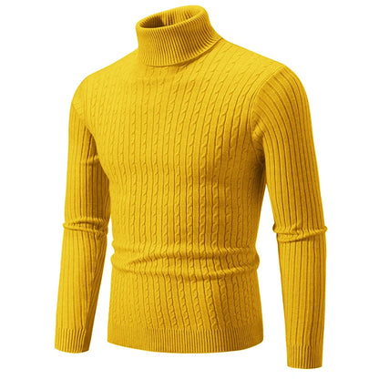 New Men's High Neck Sweater Solid Color Pullover Knitted Warm Casual