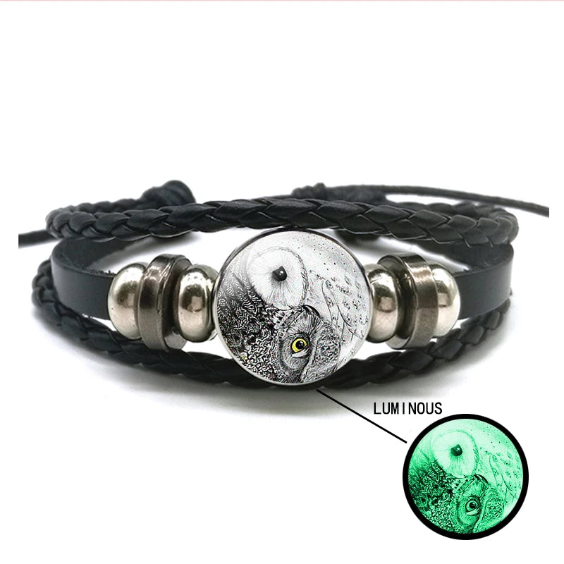 Luminous Braided Leather Bracelet Vintage Snap Button Bracelet Men Women Handmade Accessories