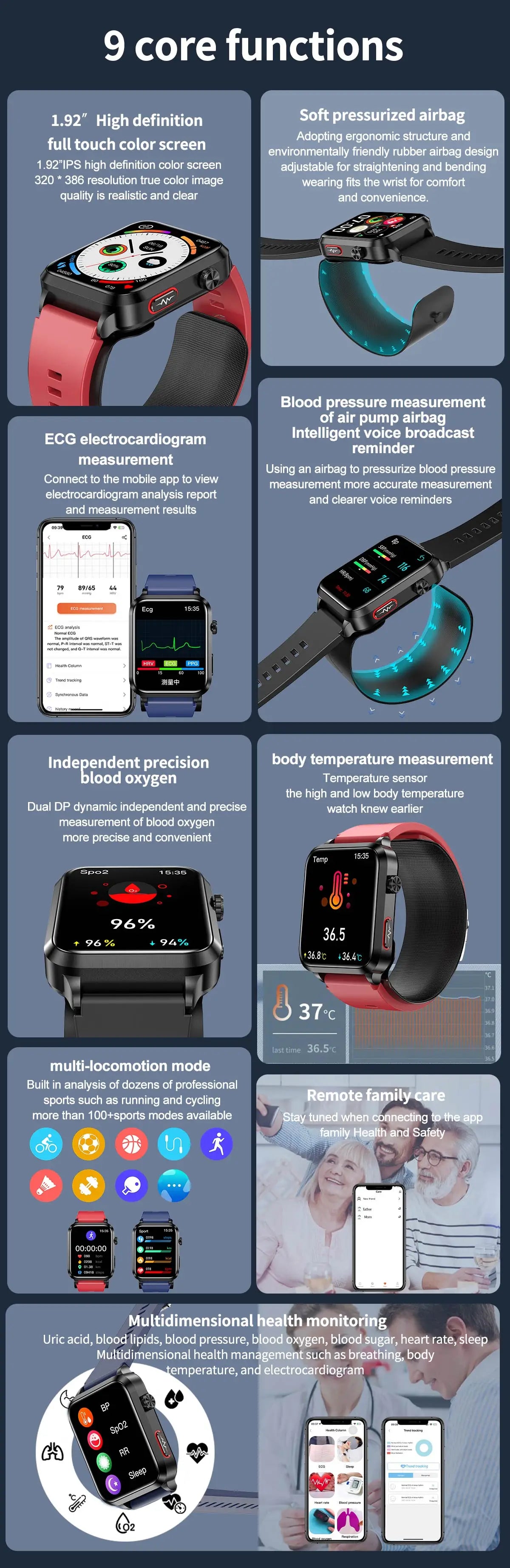 2024 New Medical Grade Smart Watch air Pump ECG True Accurately Blood Pressure Airbag health watch Uric Acid Blood Lipids watch