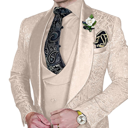 Jacquard Men's 3-piece Suit Set Formal Party Dress Groom's Tuxedo High Quality Elegant Men's Customized Outfit