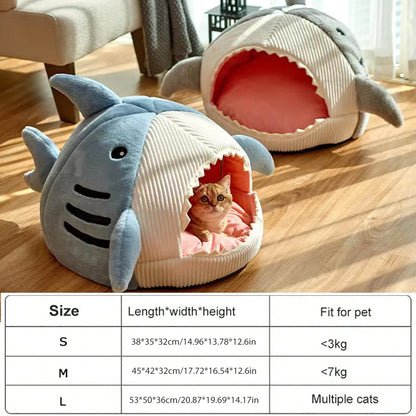 Warm Cat Beds Cartoon Shark Pet Cave Beds Sweet Kittens Basket Cushion Cat