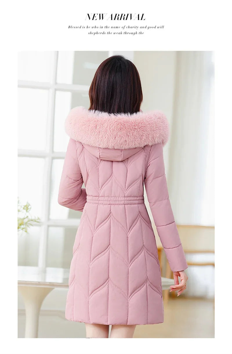 Women Down Cotton Jacket 2025 Mid Long Warm Ladies Outerwear Slim High-End Loose Women.