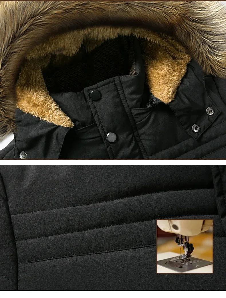 2024 Winter New Warm Thick Fleece Parkas Men Waterproof Hooded Fur Collar Parka Jacket Coat Men Autumn Fashion Casual Parkas Men