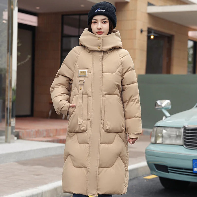 New Winter Women Jacket Long Parkas Female Down Cotton Hooded Overcoat Thick.