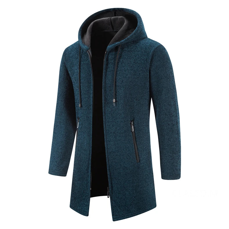 Men Long Sweatercoats Winter Hooded Cardigans Sweaters.