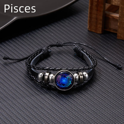 12 Constellation Zodiac Sign Charm Luminous Bracelets Men Women