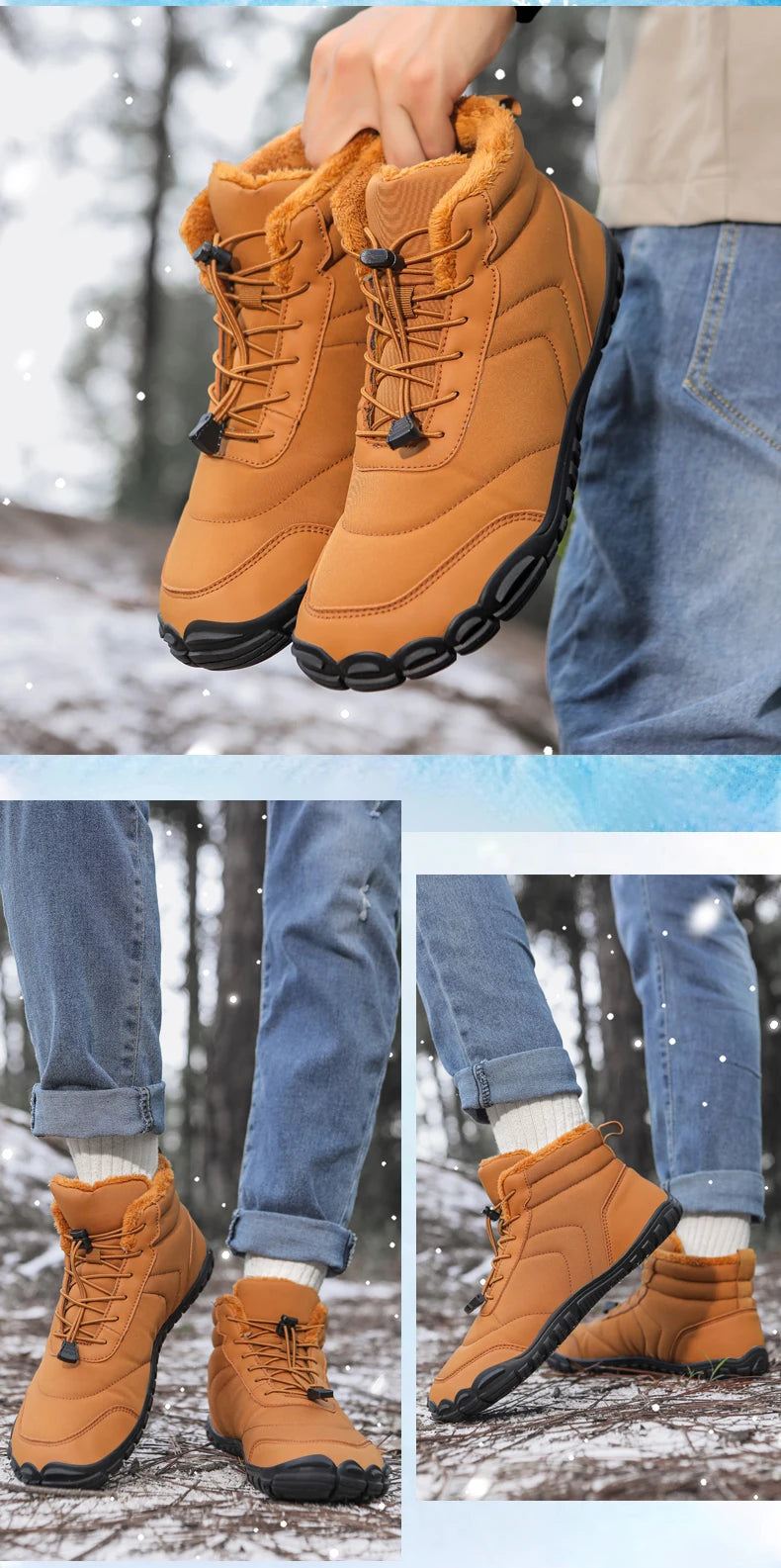 2024 New Men's And Women's Widened Waterproof Winter Boots Outdoor Warm Sports Shoes Five-toed Anti-collision Plush Snow Boots