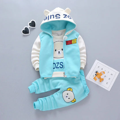 New Autumn Winter  Baby Girl Clothes Children Boys Thickened Hooded Vest T-Shirt Pants 3Pcs/Sets Toddler Costume Kids Tracksuits