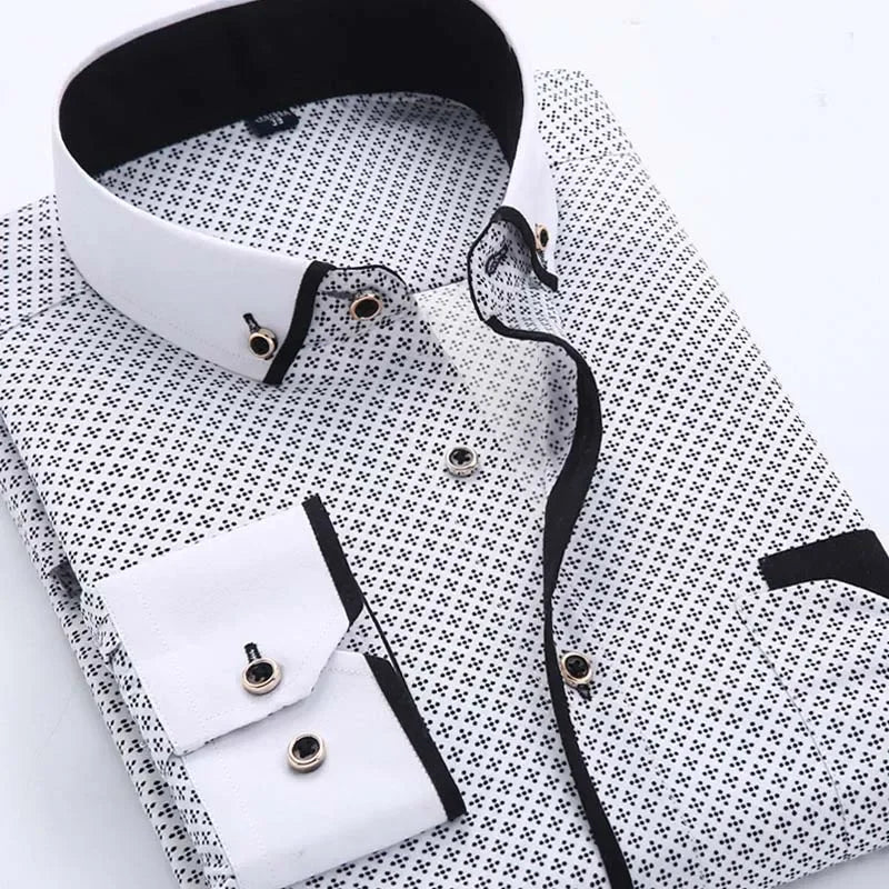 White Big Size 5XL Men Dress Shirt 2024 New Long Sleeve Slim Fit Button Down Collar Good Quality Printed Business Shirts