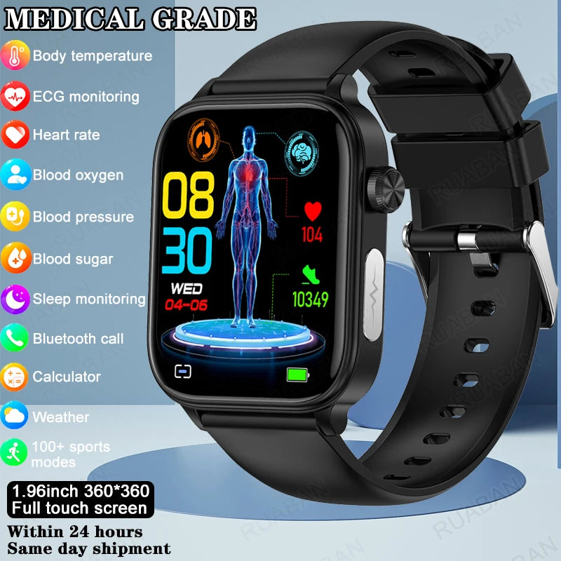 2024 New Medical Grade Smart Watch Women Blood Lipid Uric Acid Monitor Bluetooth Call SOS Watches Sport Health Smartwatch Men