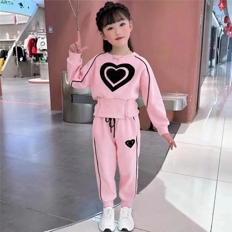 Girls Clothing Sets Kids Casual Sweatshirt+pant 2 pcs Suit 2024 Spring Autumn Tracksuit Children's Thicken Printing Sportswear