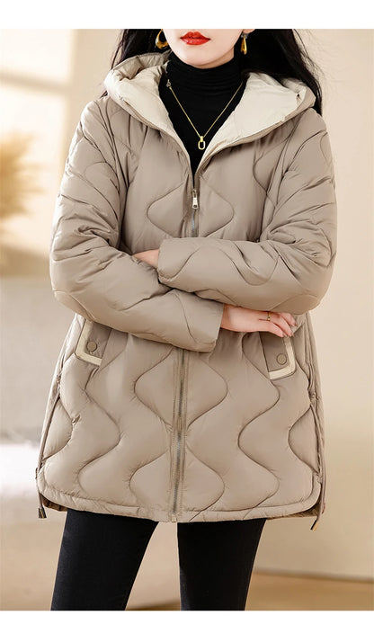 New Winter Jacket Parkas Women Coat Fur Collar Hooded Overcoat Female Jacket.