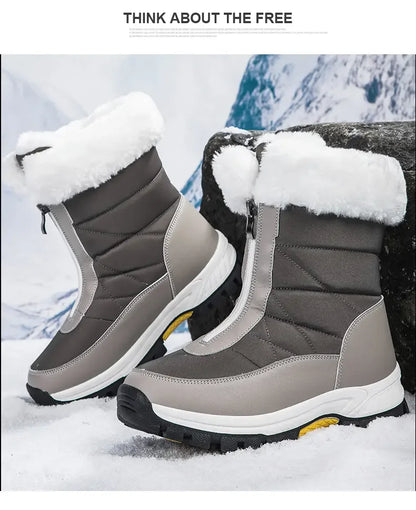 Winter New Women's Boots Thick Soled Shoes Warm High Cut Snow Boots Outdoor White Plush Comfortable Waterproof Fur Walking Shoes