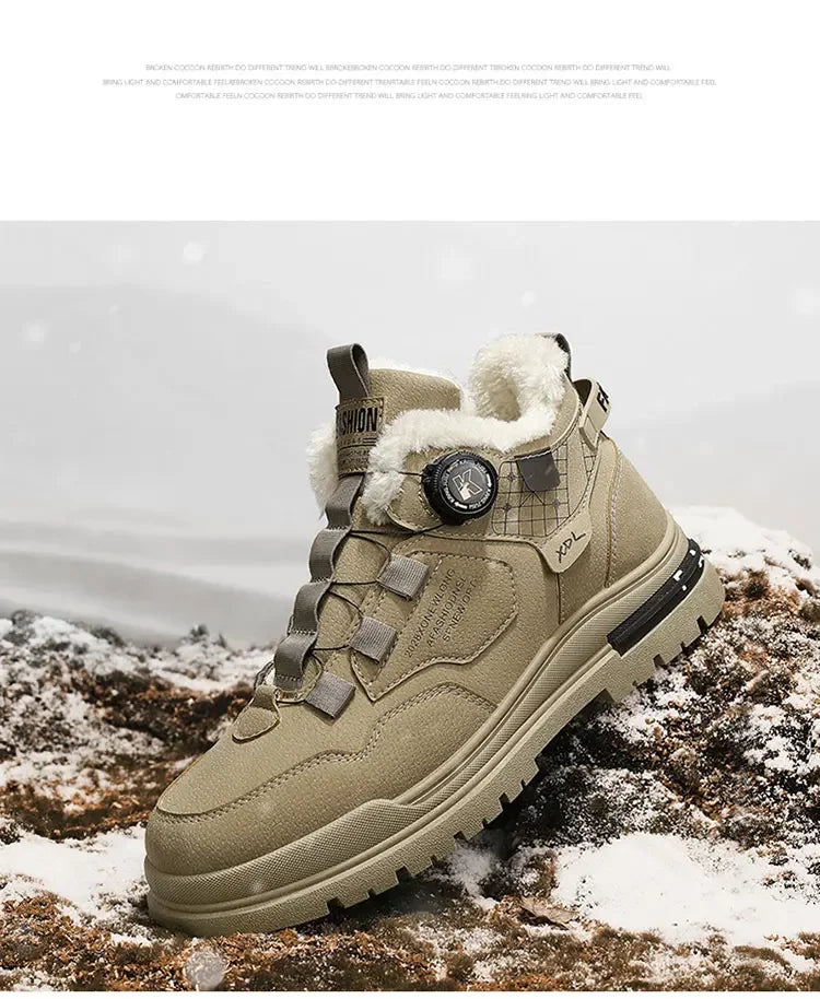 New winter fleece high-top men's boots Comfortable work shoes warm waterproof.