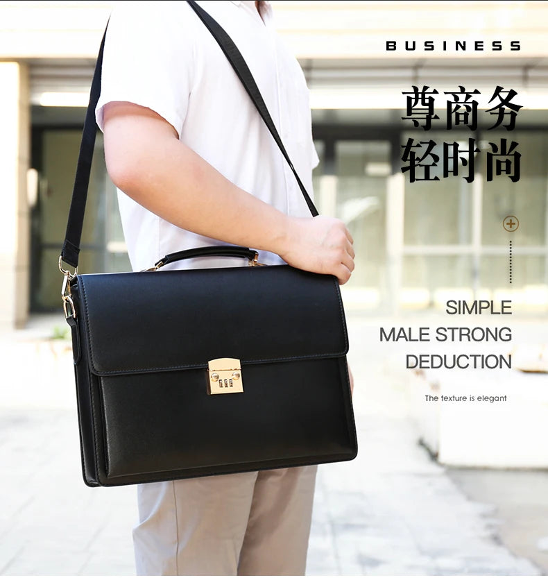 Maleta New Male Bring Password Lock Briefcase Diagonal Package Genuine Leather Computer Laptop Bag Men Messenger Luxury Handbags