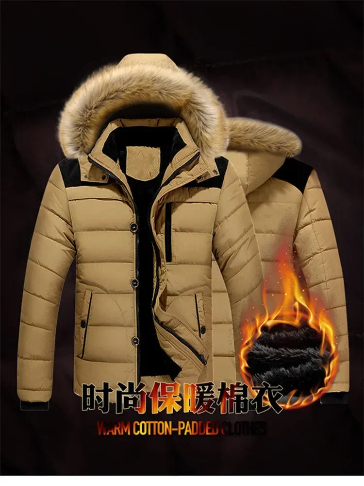 Male Warm Overcoat Wool Liner Coat Outerwear Thick Winter New Men Warm Cotton Jacket Coats Fur Collar Hooded Parka Down Jackets