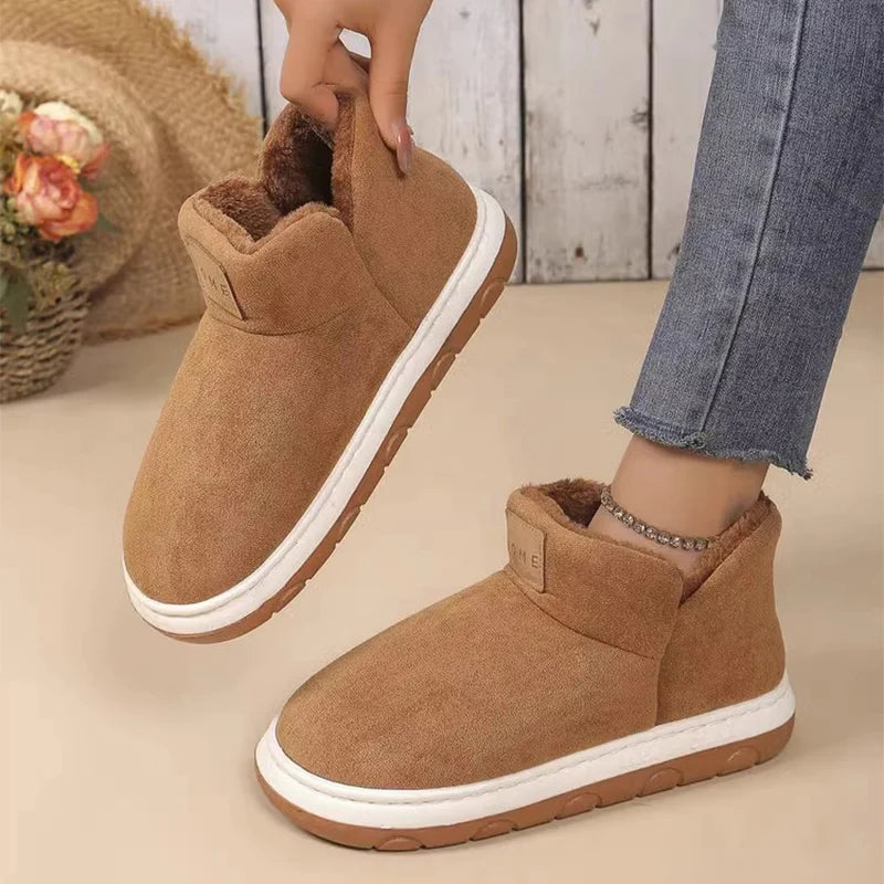 2024 New Women's Cashmere Snow Boots Warm Platform Plush Ankle Boots Couple Thick Sole Slip On Cotton Booties Mujer