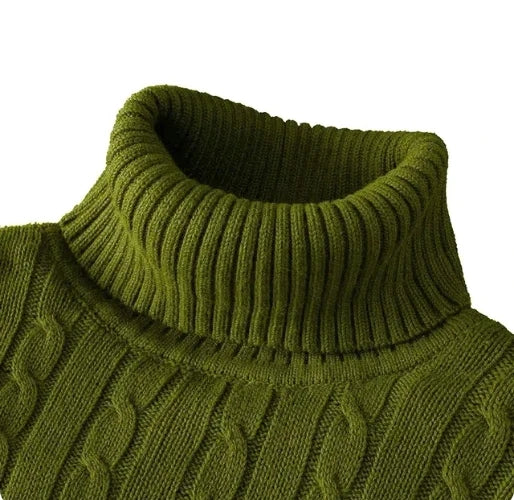 New Men's High Neck Sweater Solid Color Pullover Knitted Warm Casual