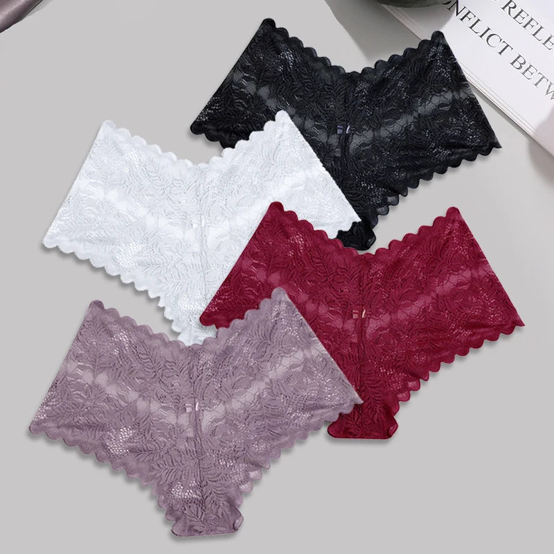 4pcs Lace Floral Boyshorts Underwear for Women.