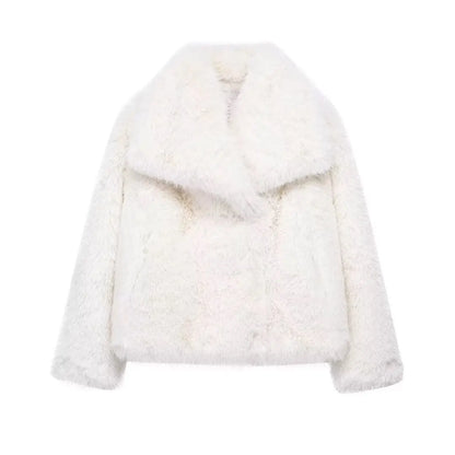 TRAF 2024 Women Fashion Cropped Faux Fur Jacket