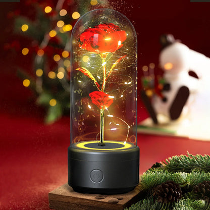 Creative 2 In 1 Rose Flowers Light And Bluetooth Speaker Valentine's Day Gift Rose Luminous Night Light Ornament In Glass lamps