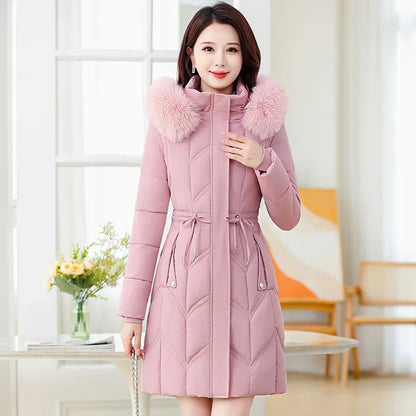 Women Down Cotton Jacket 2025 Mid Long Warm Ladies Outerwear Slim High-End Loose Women.